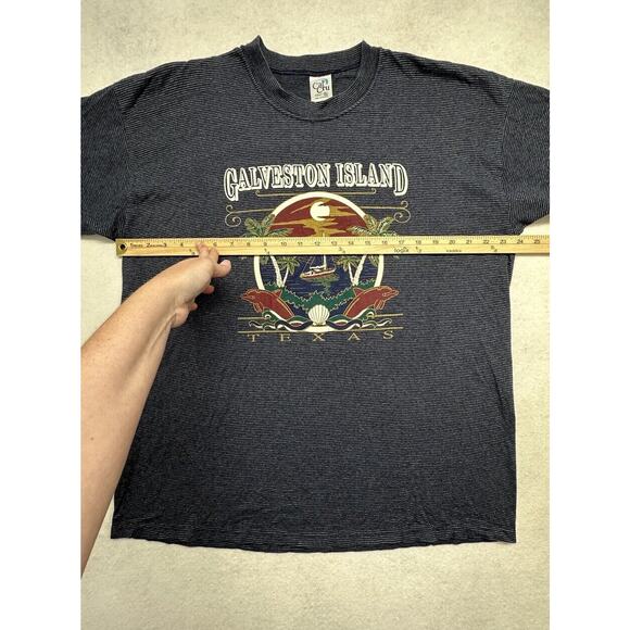 Vintage Galveston Island Size‎ Large Tshirt Cal Cru Navy Stripe Destination - Picture 7 of 10